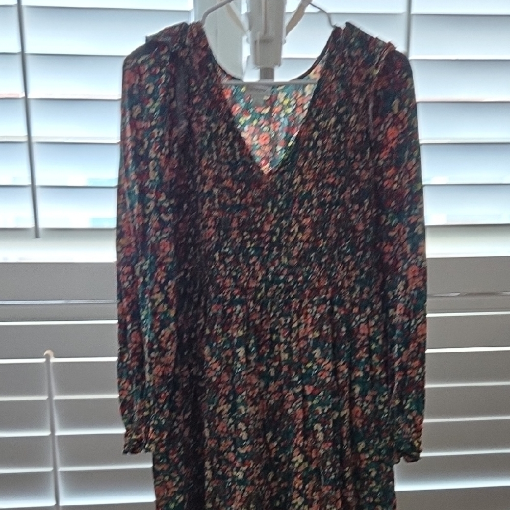 J. Crew Green Pleated Bishop Sleeve Sundress
